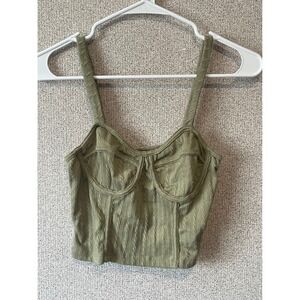 Rabbit Rose Olive Green Textured‎ Knit Bustier Crop Top Sleeveless Small